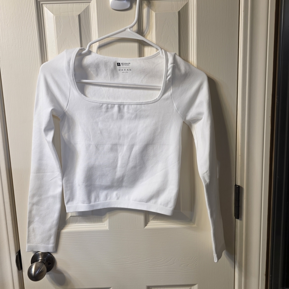 White Long Sleeve Square Neck Top